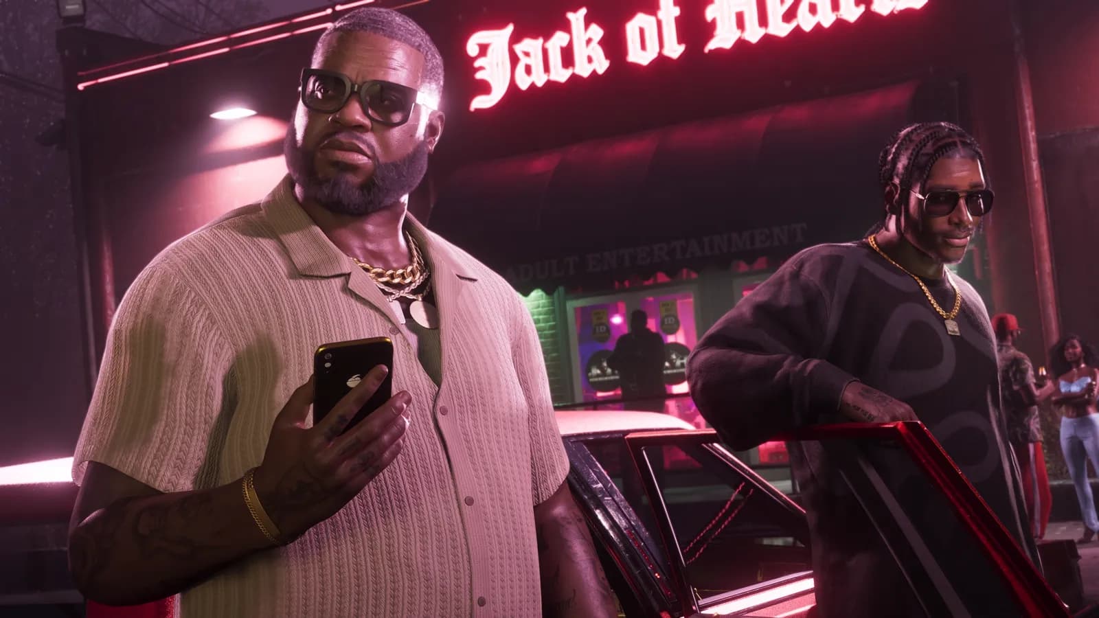 Boobie and Dre'Quan stepping out of a car outside the Jack of Hearts club.