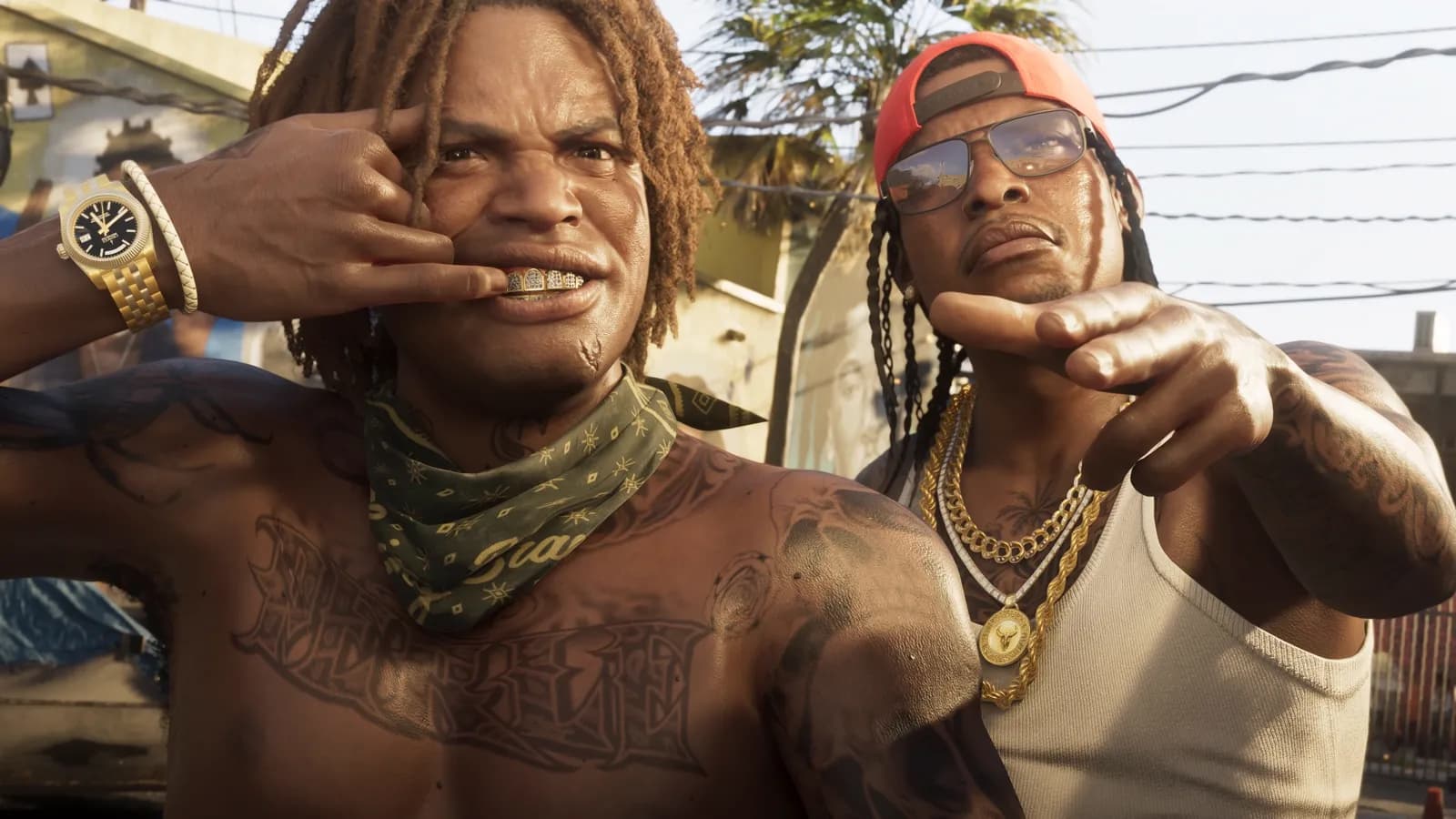 Two Vice City gang members, one showing a gold grill.